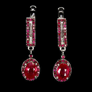 925 Sterling Silver Earrings Oval Ruby 7x5mm Ruby Myanmar Gemstone Jewelry