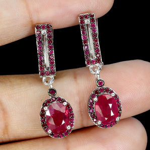 925 Sterling Silver Earrings Oval Ruby 7x5mm Ruby Myanmar Gemstone Jewelry