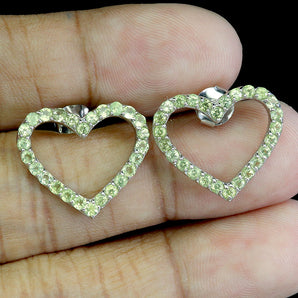 925 Sterling Silver Earrings Round Peridot Heart Natural Gemstone Jewelry