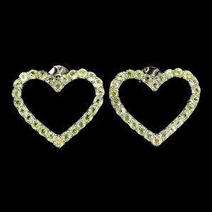 925 Sterling Silver Earrings Round Peridot Heart Natural Gemstone Jewelry
