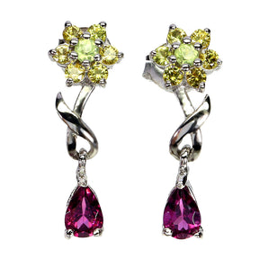 925 Sterling Silver Earrings Pear Rhodolite Peridot Sapphire Gemstone Jewelry