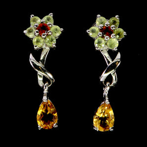925 Sterling Silver Earrings Pear Citrine 6x4mm Peridot Natural Gemstone Jewelry