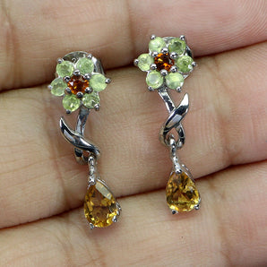 925 Sterling Silver Earrings Pear Citrine 6x4mm Peridot Natural Gemstone Jewelry