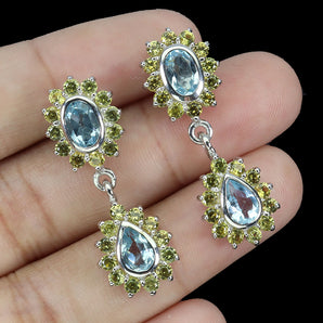 925 Sterling Silver Earrings Pear Sky Blue Topaz 7x5mm Sapphire Gemstone Jewelry