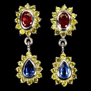 925 Sterling Silver Earrings Pear Kyanite 7x5mm Sapphire Gemstone Jewelry