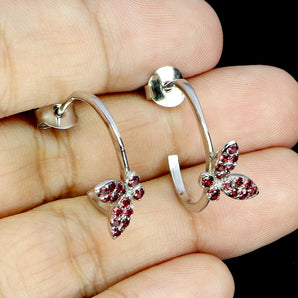 925 Sterling Silver Earrings Round Rhodolite Garnet Natural Gemstone Jewelry