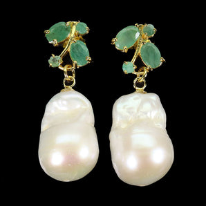 925 Sterling Silver Earrings Oval Emerald 6x4mm Pearl Natural Gemstone Jewelry