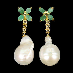925 Sterling Silver Earrings Pear Emerald 5x3mm Citrine Pearl Gemstone Jewelry