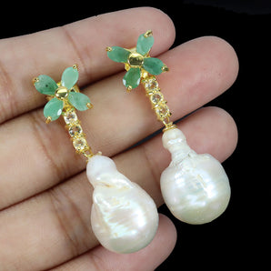 925 Sterling Silver Earrings Pear Emerald 5x3mm Citrine Pearl Gemstone Jewelry