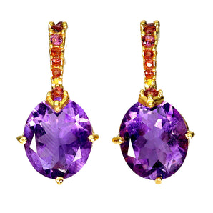 925 Sterling Silver Earrings Oval Amethyst 12x10mm Rhodolite Gemstone Jewelry