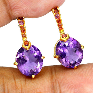 925 Sterling Silver Earrings Oval Amethyst 12x10mm Rhodolite Gemstone Jewelry