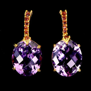 925 Sterling Silver Earrings Oval Amethyst 14x12mm Rhodolite Gemstone Jewelry