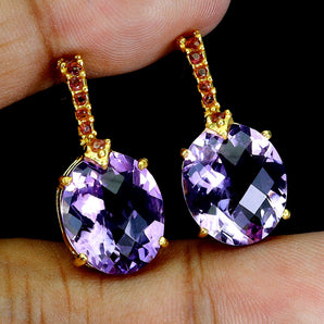 925 Sterling Silver Earrings Oval Amethyst 14x12mm Rhodolite Gemstone Jewelry