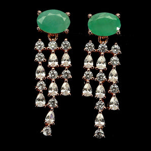 925 Sterling Silver Earrings Oval Emerald 7x5mm Natural Gemstone Jewelry