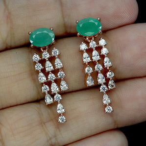 925 Sterling Silver Earrings Oval Emerald 7x5mm Natural Gemstone Jewelry