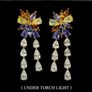925 Sterling Silver Earrings Pear Fire Opal 5x3mm Tanzanite Gemstone Jewelry