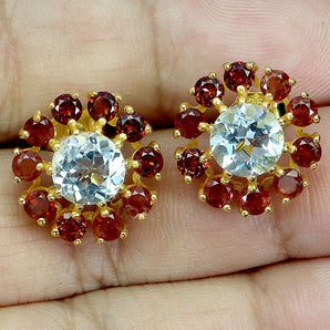 925 Sterling Silver Earrings Round Sky Topaz 7mm Mozambique Gemstone Jewelry