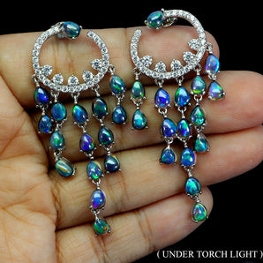 925 Sterling Silver Earrings Pear Black Opal 5x4mm Natural Gemstone Jewelry