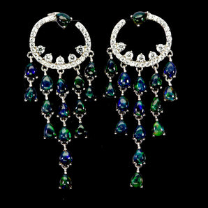 925 Sterling Silver Earrings Pear Black Opal 5x4mm Natural Gemstone Jewelry