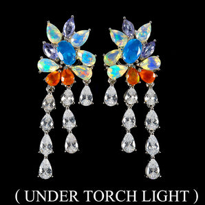 925 Sterling Silver Earrings Oval Apatite 6x4mm Fire Opal Gemstone Jewelry