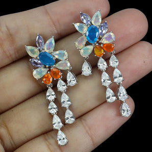 925 Sterling Silver Earrings Oval Apatite 6x4mm Fire Opal Gemstone Jewelry