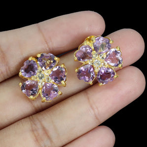 925 Sterling Silver Earrings Heart Amethyst 6mm White Topaz Gemstone Jewelry