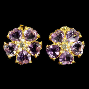 925 Sterling Silver Earrings Heart Amethyst 6mm White Topaz Gemstone Jewelry