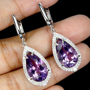 925 Sterling Silver Earrings Pear Amethyst 13x9mm Natural Gemstone Jewelry