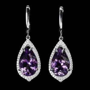 925 Sterling Silver Earrings Pear Amethyst 13x9mm Natural Gemstone Jewelry