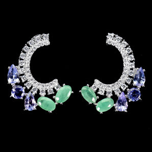 925 Sterling Silver Earrings Oval Emerald 5x3mm Tanzanite Gemstone Jewelry