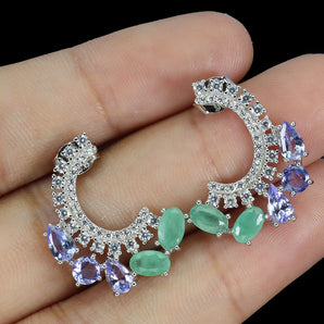 925 Sterling Silver Earrings Oval Emerald 5x3mm Tanzanite Gemstone Jewelry