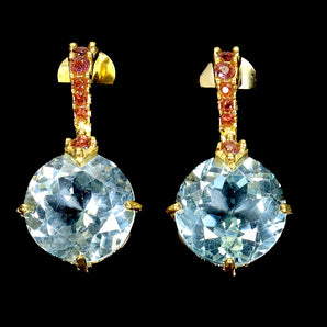 925 Sterling Silver Earrings Round Sky Blue Topaz 11mm Rhodolite Garnet Gemstone