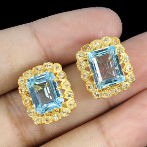 925 Sterling Silver Earrings Octagon Sky Blue Topaz 9x7mm Topaz Gemstone Jewelry