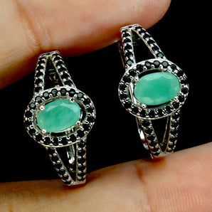 925 Sterling Silver Earrings Oval Emerald 7x5mm Spinel Natural Gemstone Jewelry