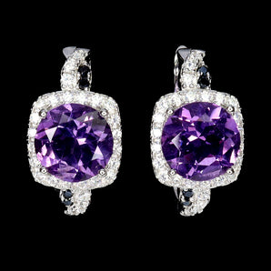 925 Sterling Silver Earrings Round Amethyst 8mm Spinel Natural Gemstone Jewelry