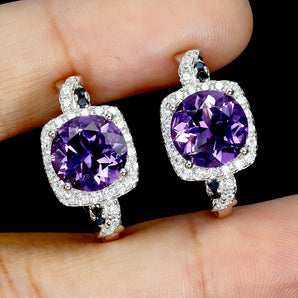 925 Sterling Silver Earrings Round Amethyst 8mm Spinel Natural Gemstone Jewelry