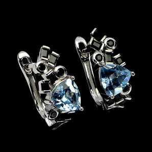 925 Sterling Silver Earrings Trilliant Blue Topaz 6mm Spinel Gemstone Jewelry