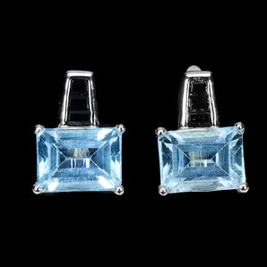 925 Sterling Silver Earrings Octagon Blue Topaz 8x6mm Spinel Gemstone Jewelry