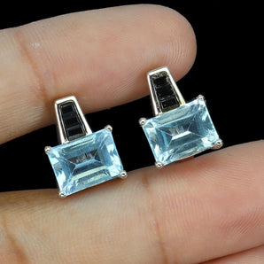 925 Sterling Silver Earrings Octagon Blue Topaz 8x6mm Spinel Gemstone Jewelry
