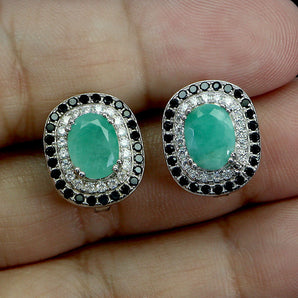 925 Sterling Silver Earrings Oval Emerald 7x5mm Spinel Natural Gemstone Jewelry