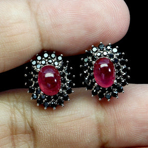 925 Sterling Silver Earrings Oval Ruby 7x5mm Spinel Natural Gemstone Jewelry