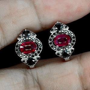 925 Sterling Silver Earrings Oval Ruby 6x4mm Spinel Natural Gemstone Jewelry