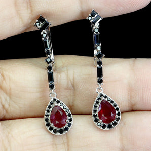 925 Sterling Silver Earrings Pear Ruby 7x5mm Spinel Natural Gemstone Jewelry