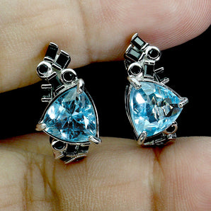 925 Sterling Silver Earrings Trilliant Sky Blue Topaz Spinel Gemstone Jewelry