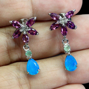 925 Sterling Silver Earrings Pear Blue Opal Emerald Rhodolite Gemstone Jewelry