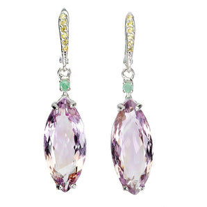 925 Sterling Silver Earrings Marquise Ametrine 39ct Emerald Handmade Gemstone