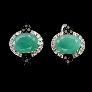 925 Sterling Silver Earrings Oval Emerald 8x6mm Spinel Natural Gemstone Jewelry