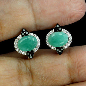 925 Sterling Silver Earrings Oval Emerald 8x6mm Spinel Natural Gemstone Jewelry