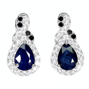 925 Sterling Silver Earrings Pear Blue Sapphire 8x6mm Spinel Gemstone Jewelry