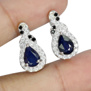 925 Sterling Silver Earrings Pear Blue Sapphire 8x6mm Spinel Gemstone Jewelry